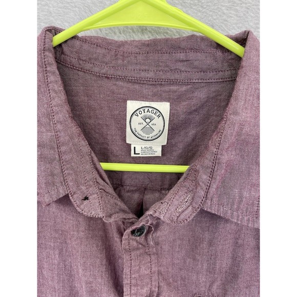 Voyager Mens Button Down Shirt Short Sleeve Size Large Magenta - Picture 9 of 9